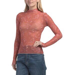 AFRM Burgundy Zoe Long Sleeve Mesh Turtleneck Top